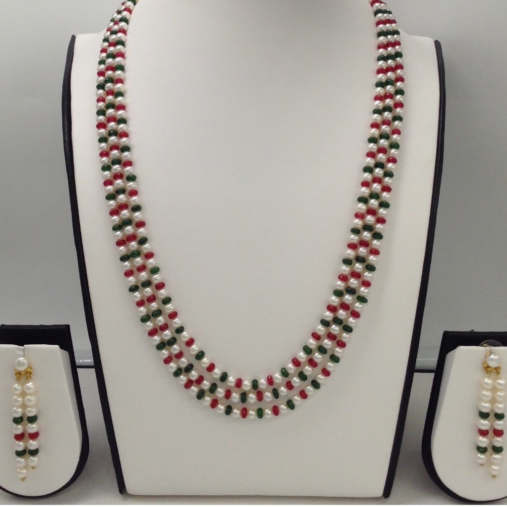 White Round Pearls Necklace Set Wit...