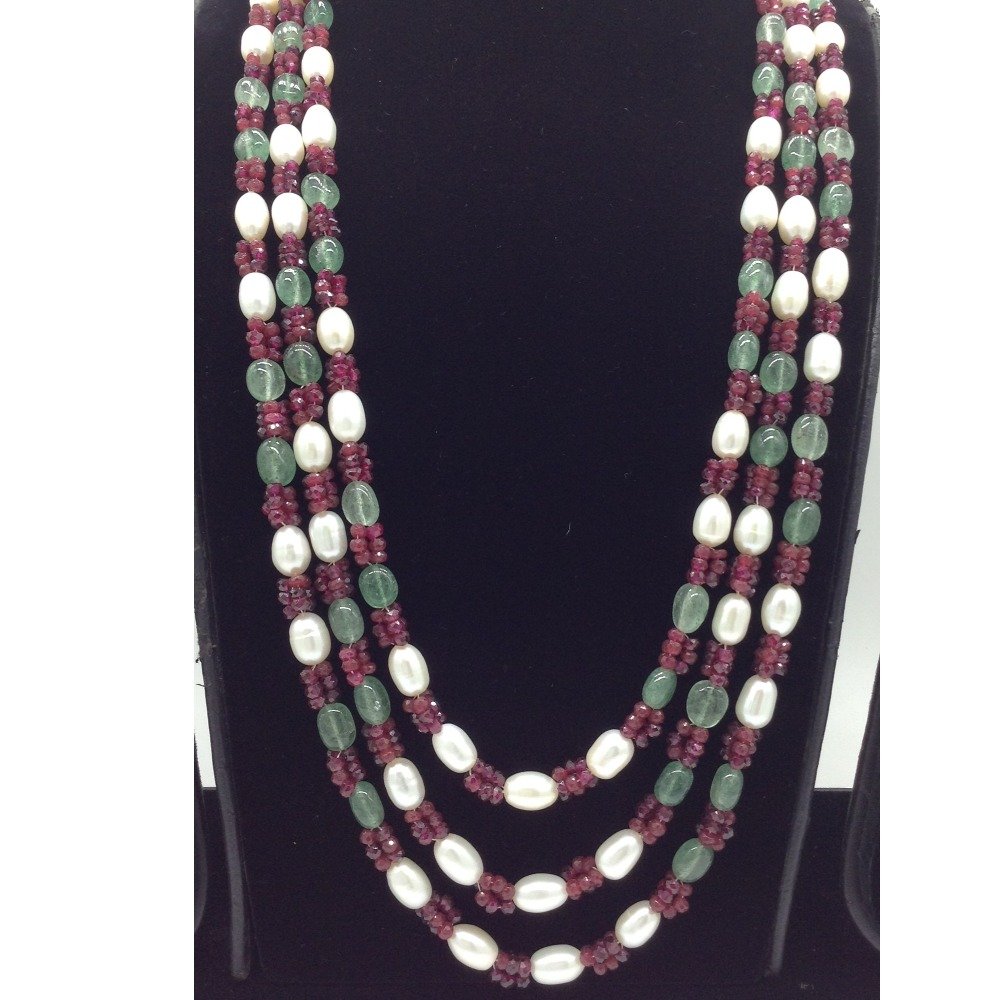 White Oval Pearls with Red,Green Be...