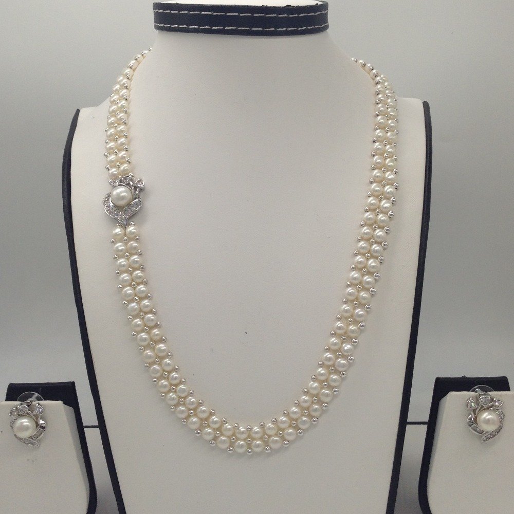 White CZ And Pearls Broach Set With...