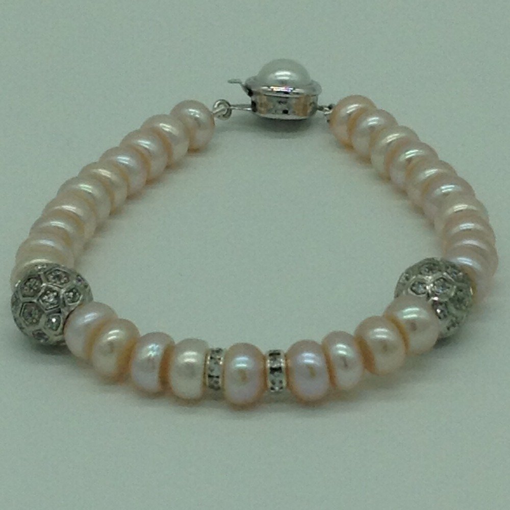 Pink Flat Pearls With CZ White Ball...