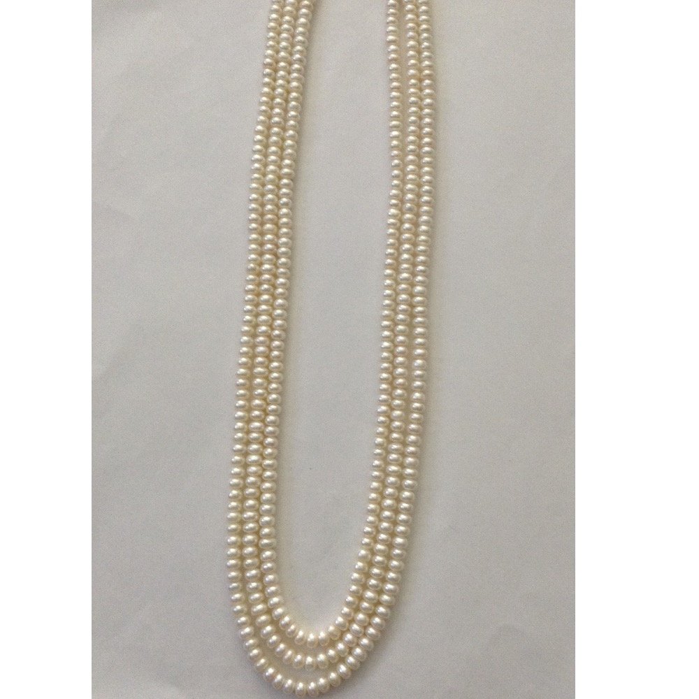 Freshwater White Flat Pearls Necklace 3 Layers JPM0090