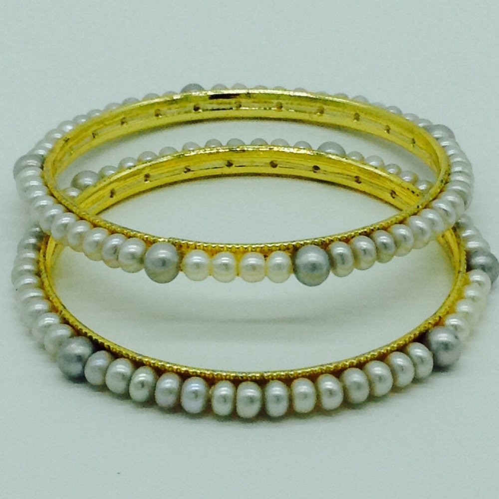 White and Grey Flat Pearls Bangles...