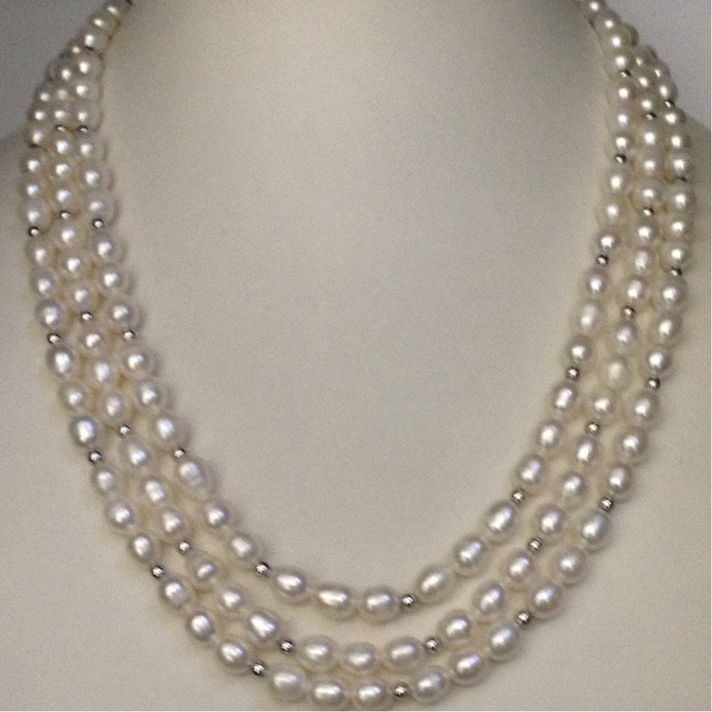 White Oval Pearls 3 Layers Necklace...
