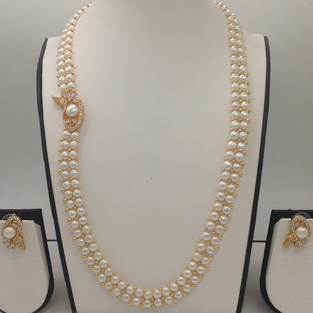 White CZ And Pearls Broach Set With...