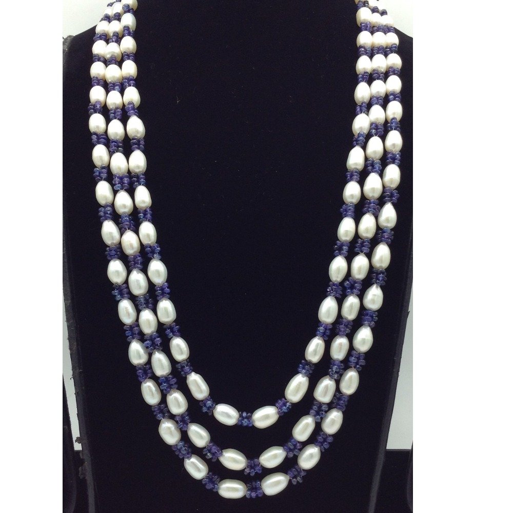 White Oval Pearls with Blue Beeds 3...