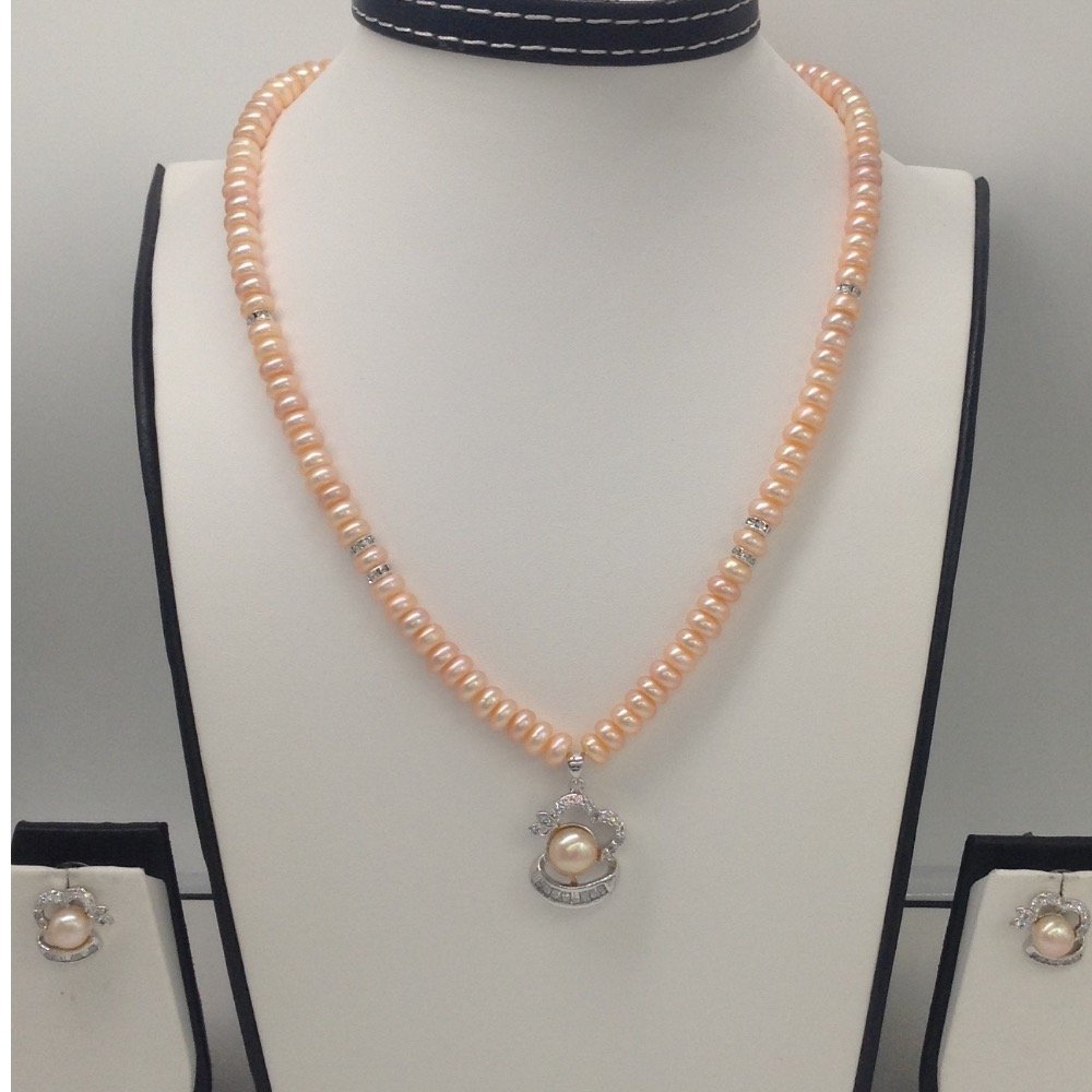 pink pearls pendent set with pink f...
