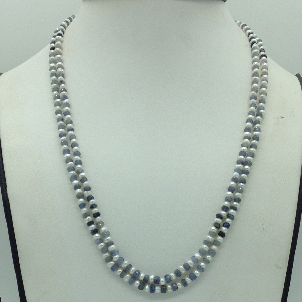 White Flat Pearls with Blue Sapphir...