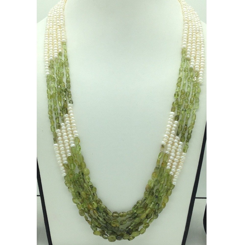 white flat pearls with peridots 5 l...