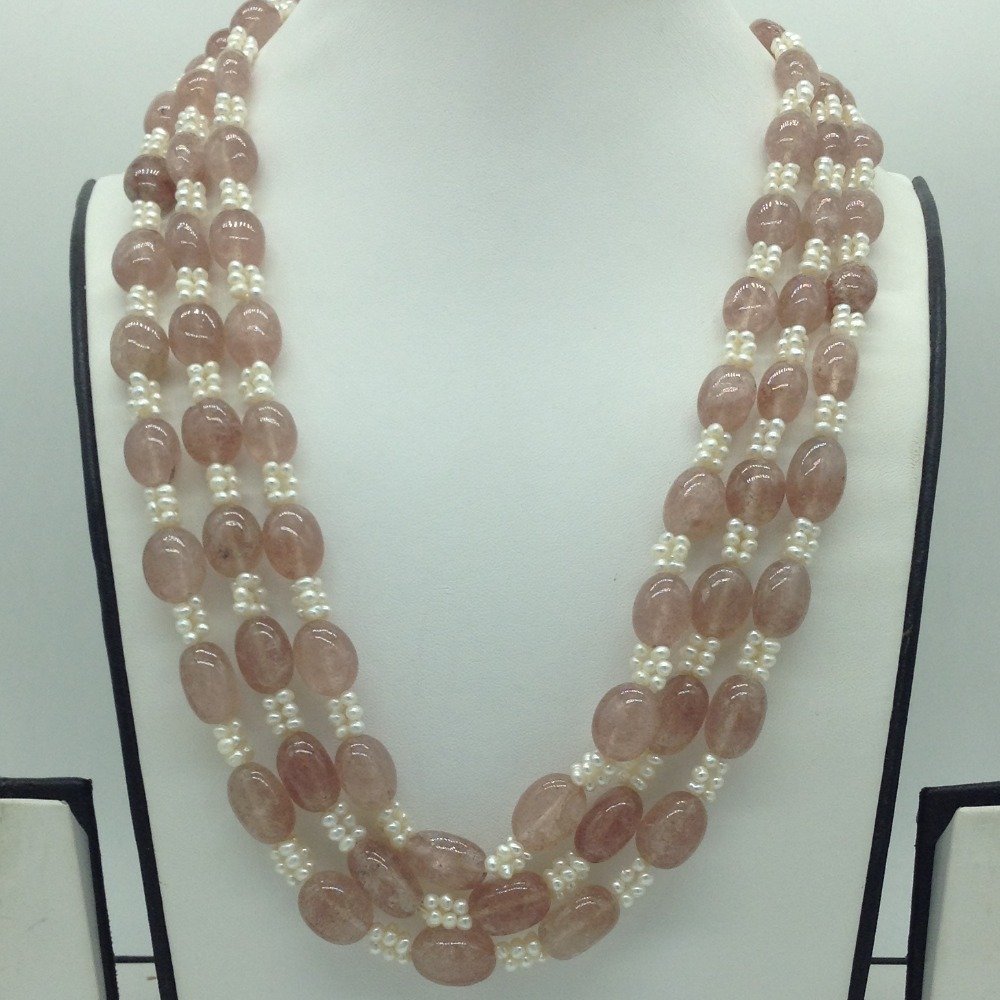 Natural Pink quartz and Pearls 3 Li...