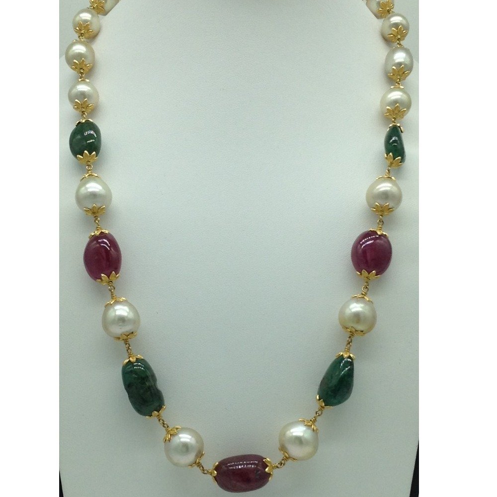 Buy quality South Sea Pearls With Ruby Emerald Tumbles Gold Necklace ...