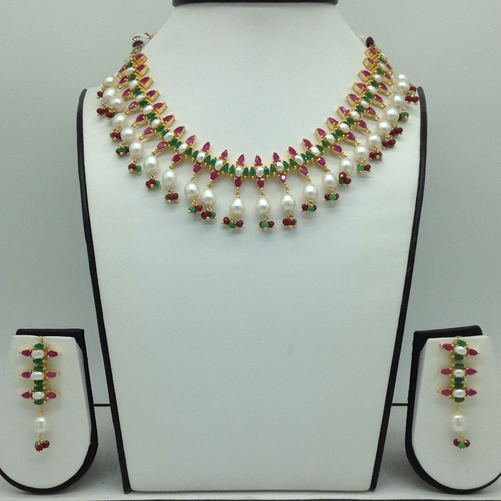 Red,Green Cz and Pearls Necklace Se...