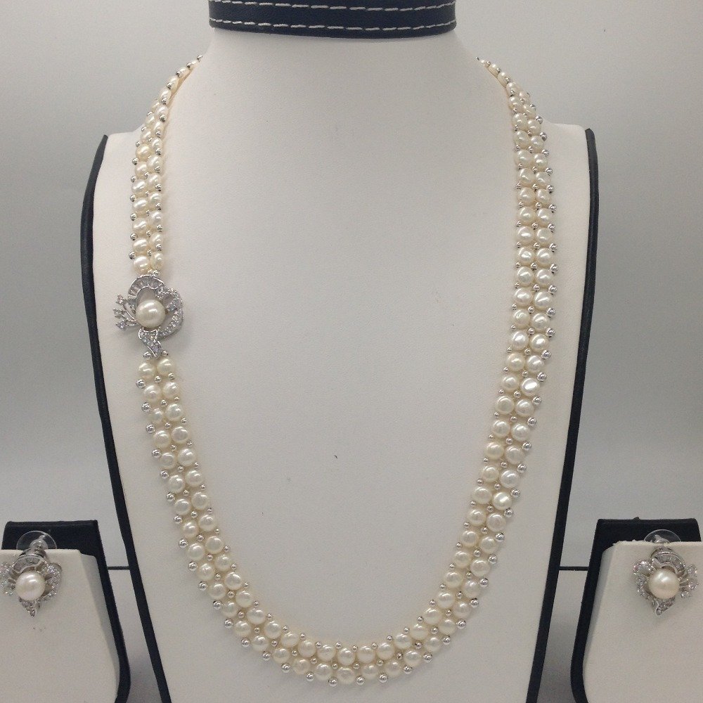 White CZ And Pearls Broach Set With...
