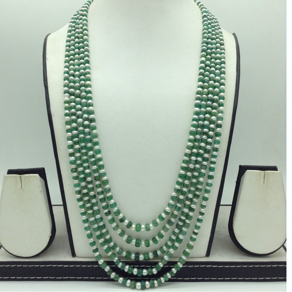White Flat Pearls with Green Bariel...