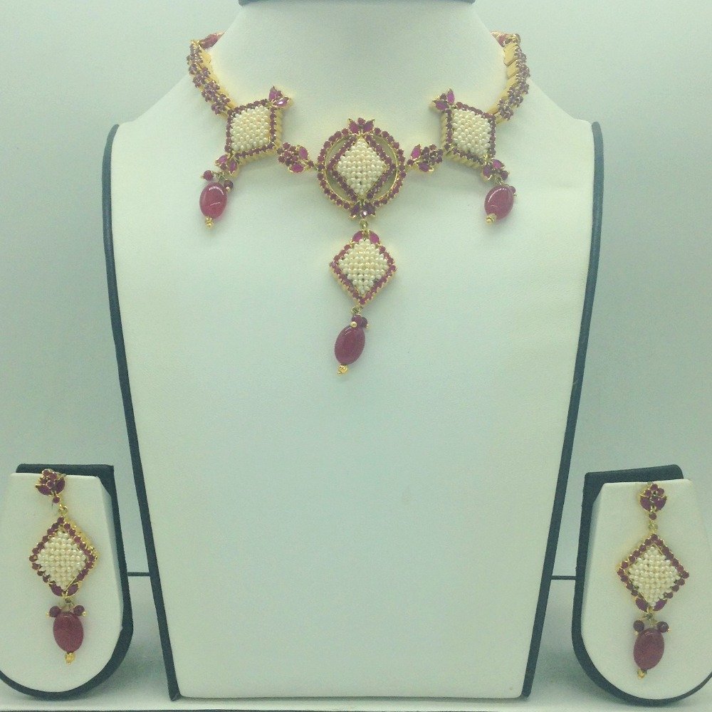 Red Cz and Pearls Necklace Set JNC0...
