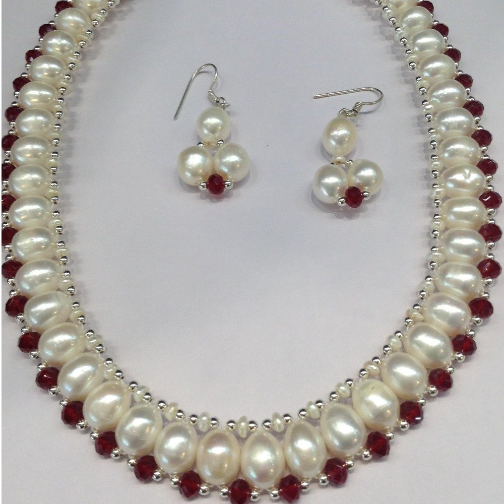 Freshwater White Oval Pearls And Re...