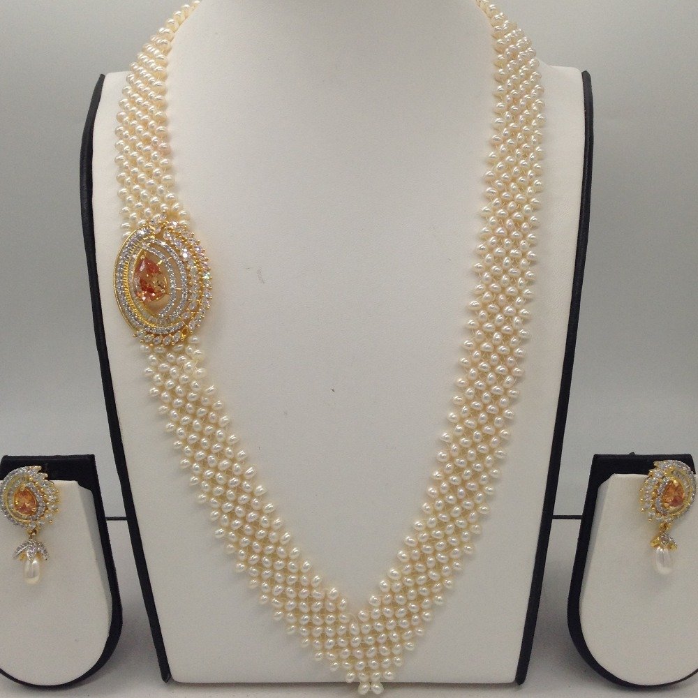 White And Golden CZ Broach Set With...