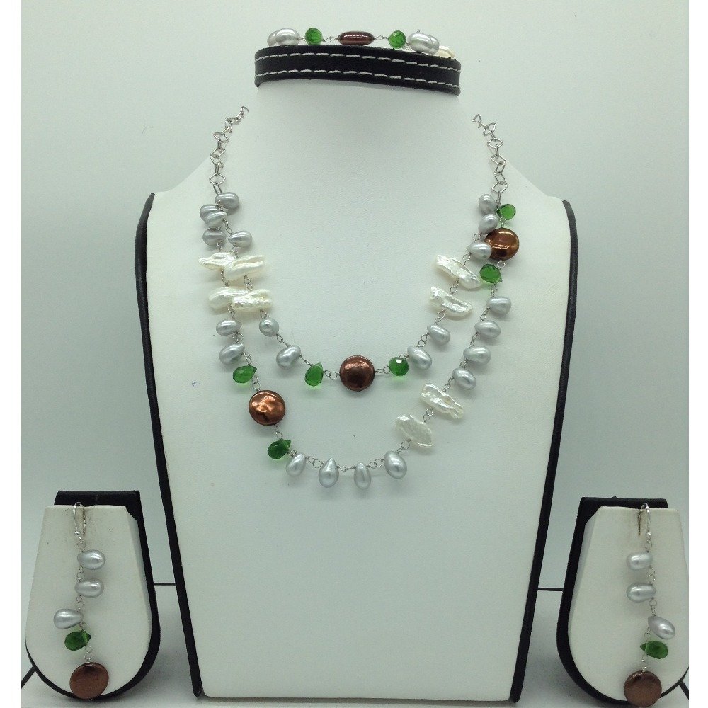 Freshwater pearls and green cz silv...