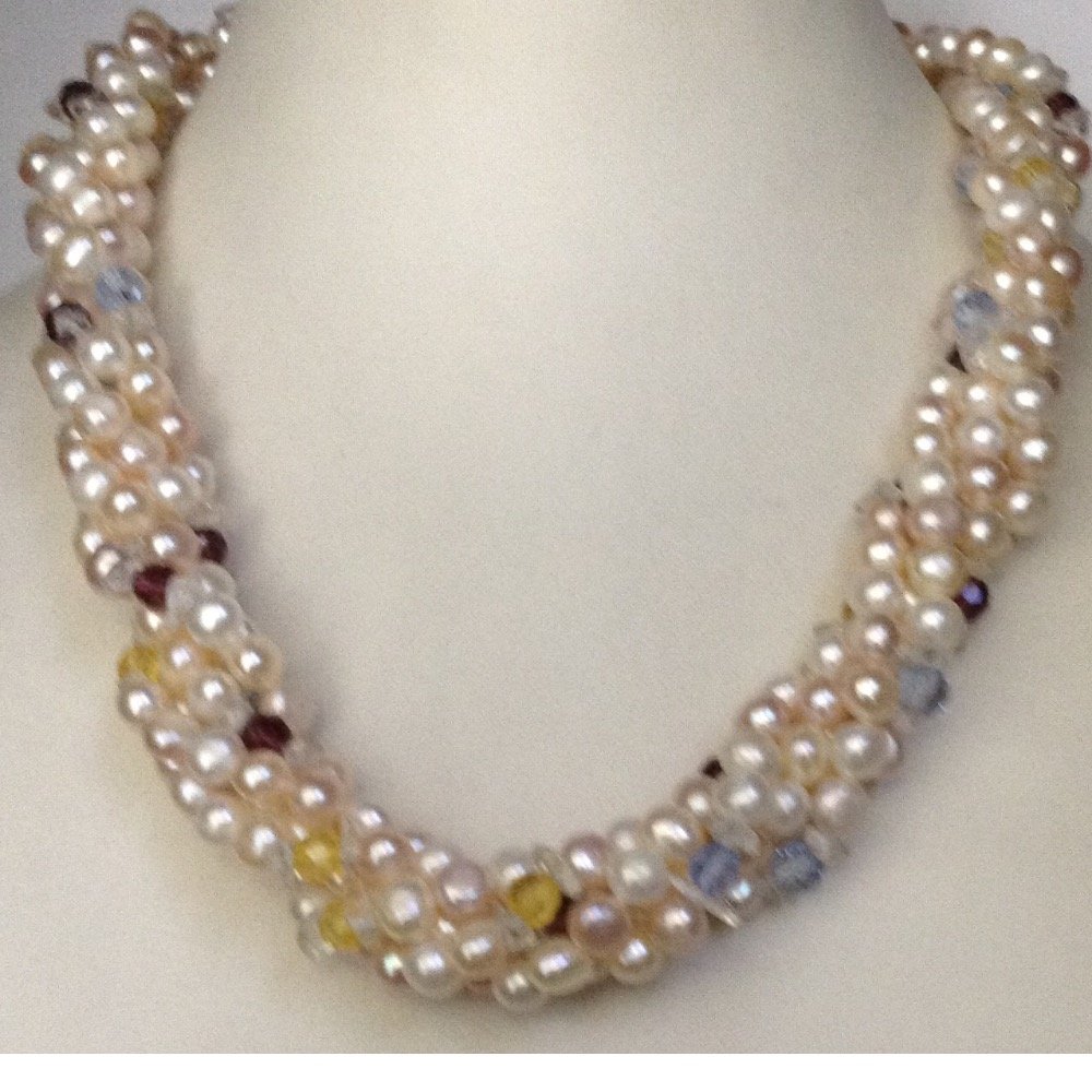 White And Pink Button Pearls Neckla...