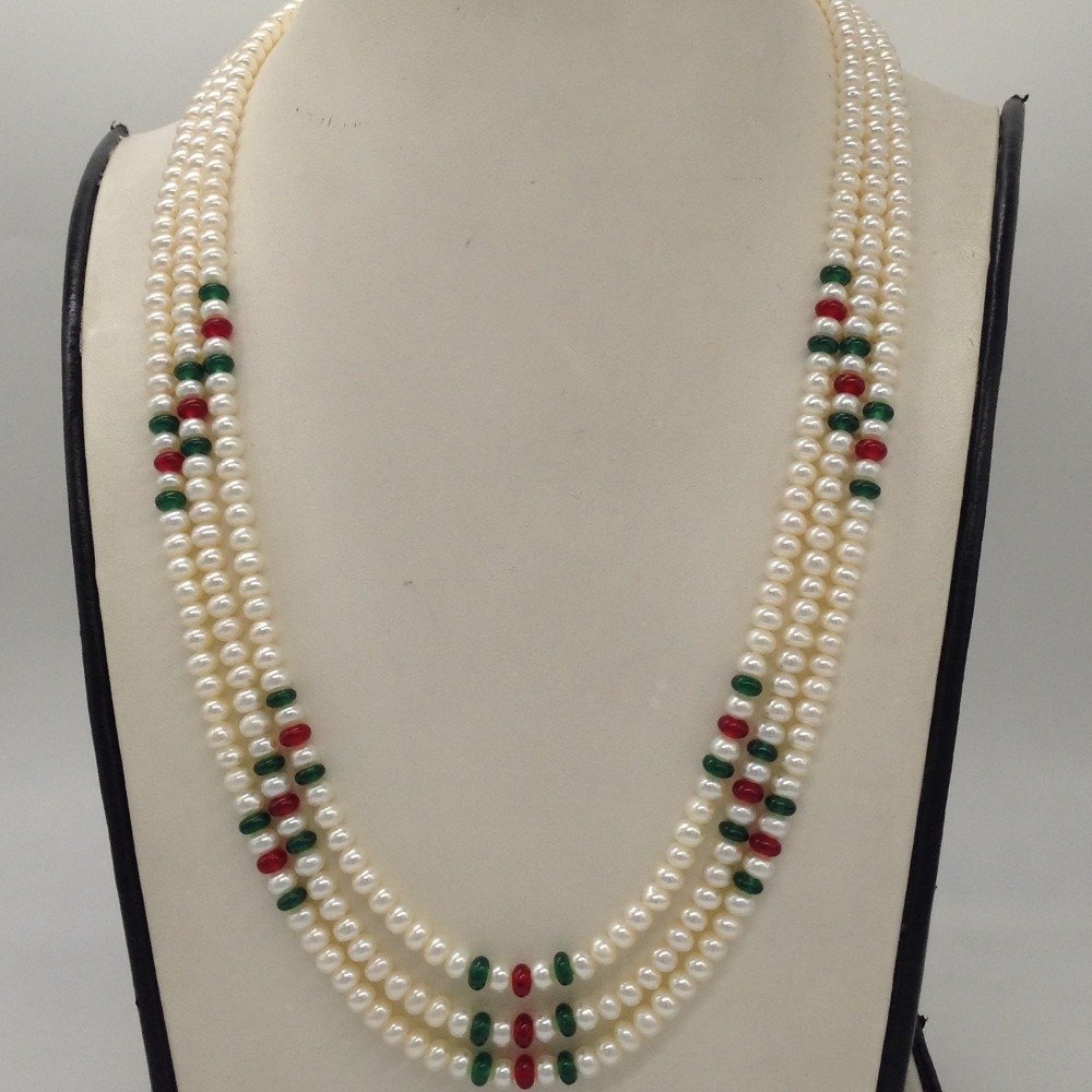 White Flat Pearls Necklace With Red...