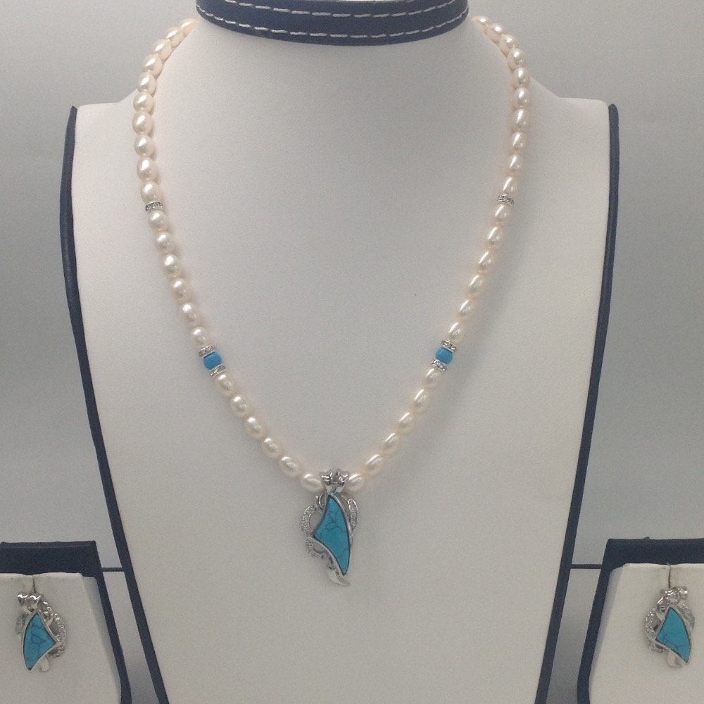 White cz and turquoise pendent set...