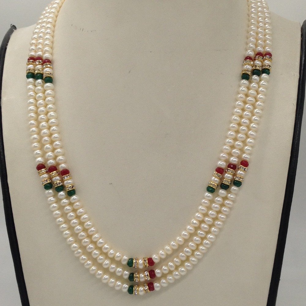 White Flat Pearls Necklace With CZ...