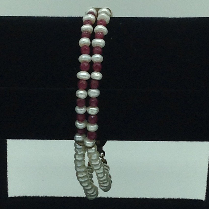 White Flat Pearls With Red Semi Bee...