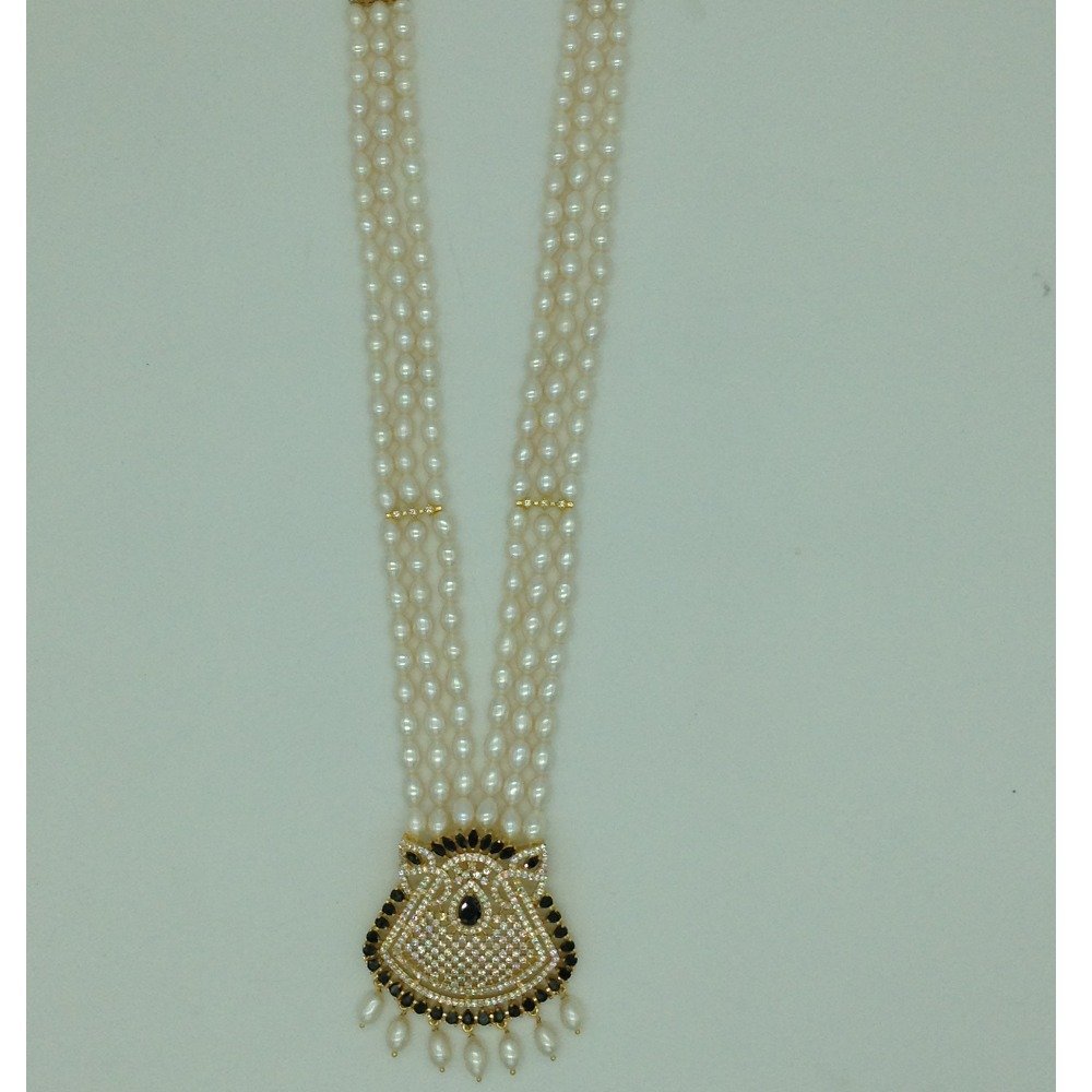 White,black cz pendent set with oval pearls mala jps0601