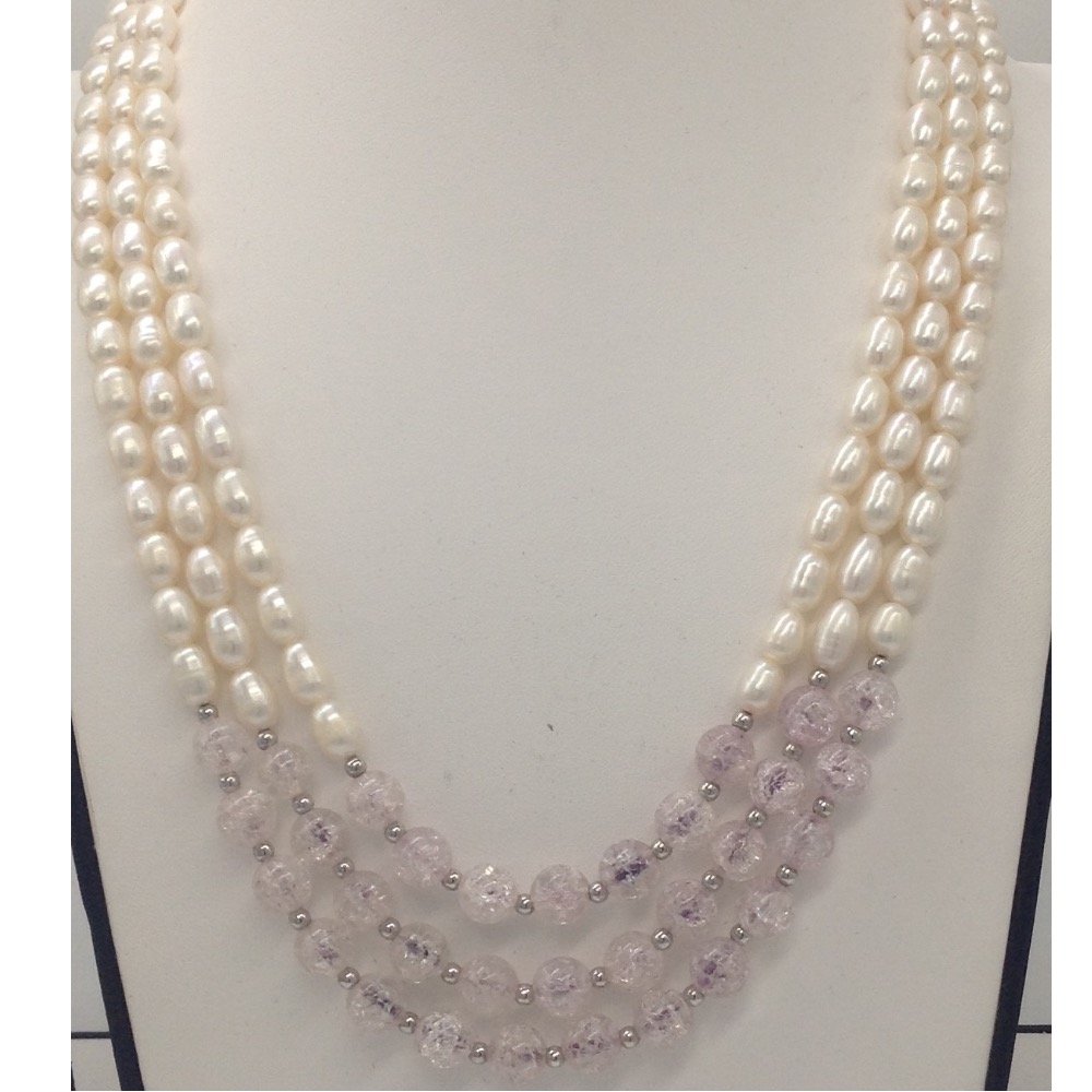 White Oval Pearls Necklace With Whi...