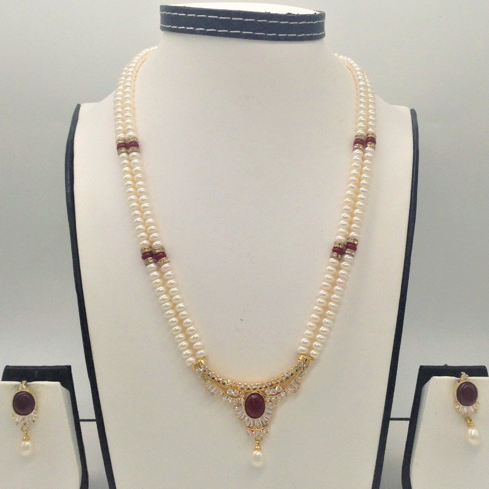 White cz;red semi pendent set with...