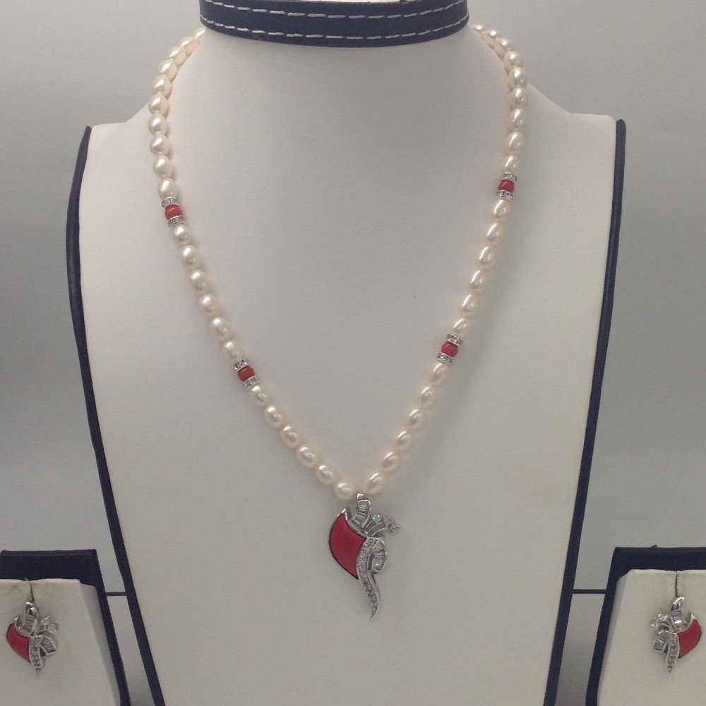 White cz;coral pendent set with ova...
