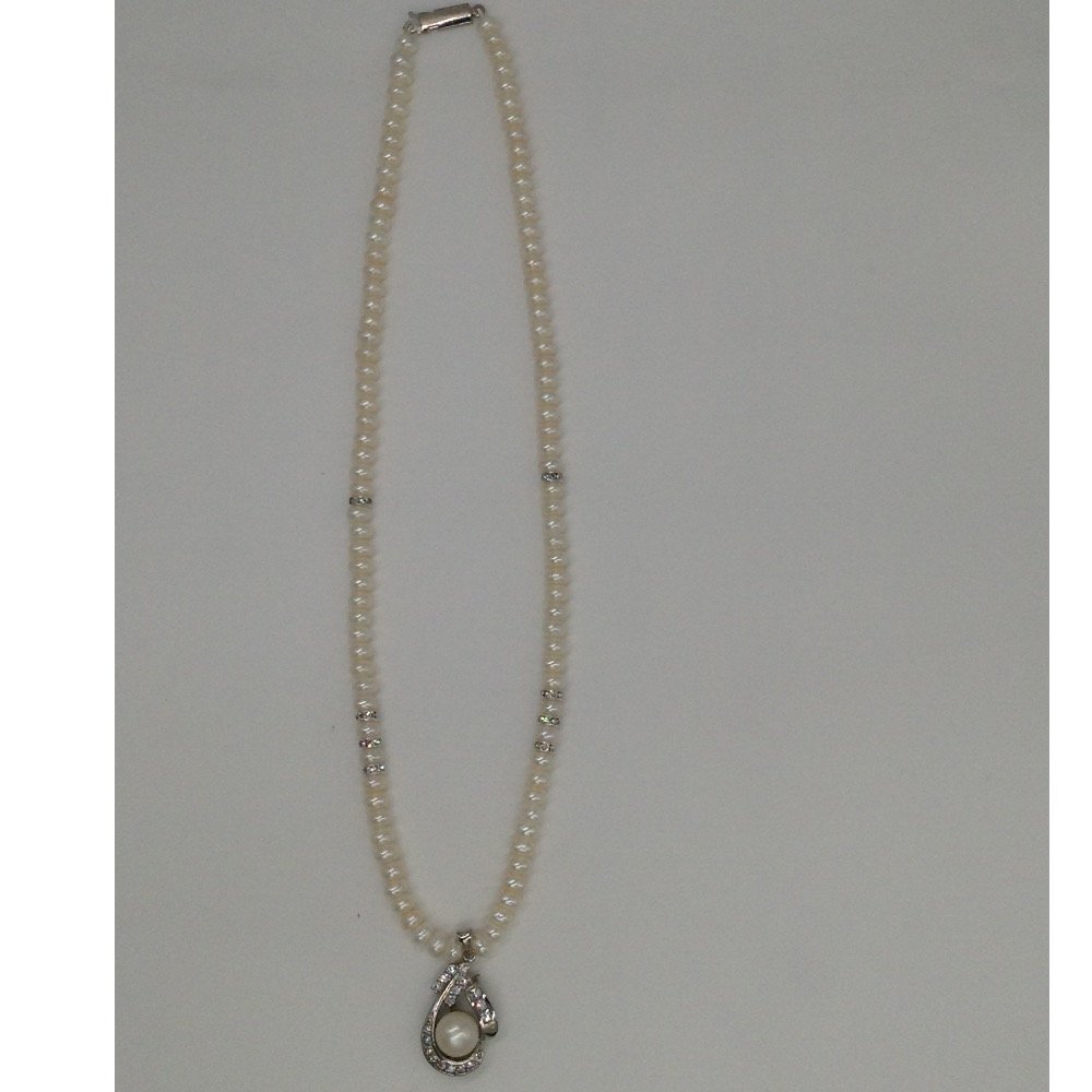 White cz and pearls pendent set with flat pearls mala jps0042