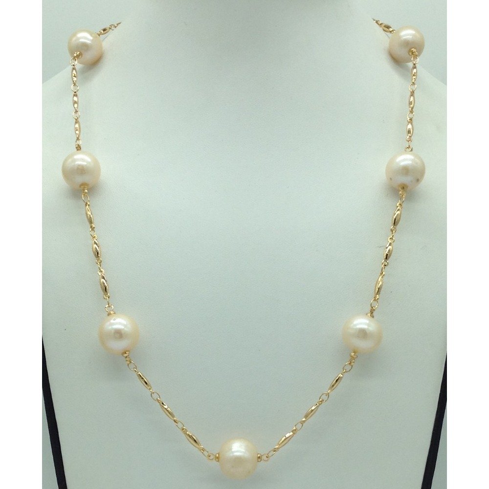 Freshwater Cream Round Pearls Chain Mala JPM448